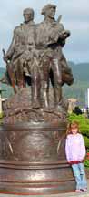 Katelyn with statue of Lewis and Clark at Seaside, Oregon